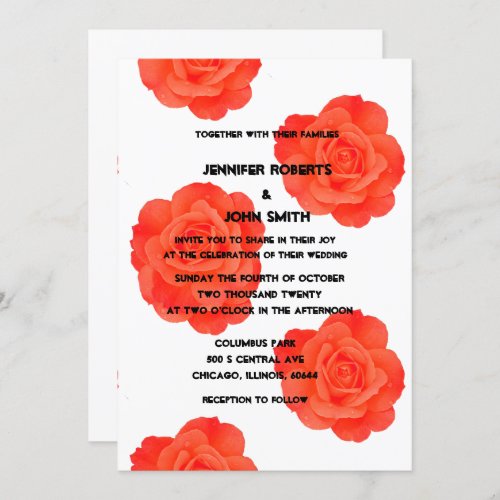 QR Code Orange Floral Rose Patterns Boho Wedding Invitation