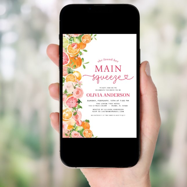 QR Code Orange Main Squeeze Citrus Bridal Shower Invitation (Front Digital)