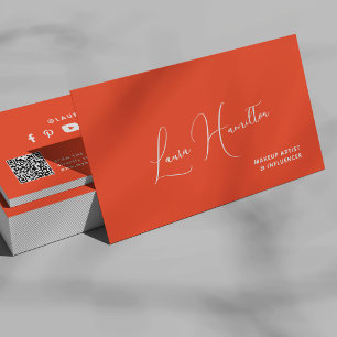 QR code orange modern beauty influencer Business Card