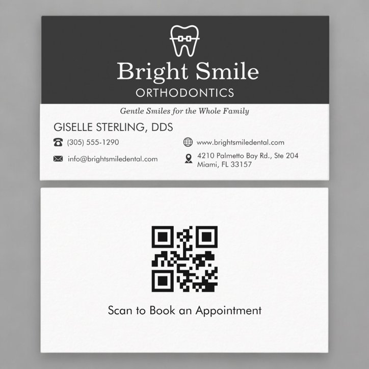 QR Code Orthodontist Office Braces Tooth Icon Business Card