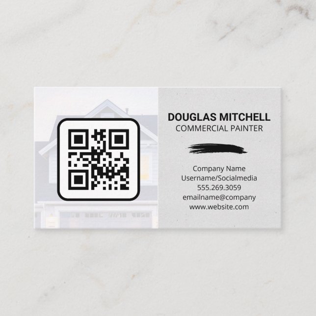 QR Code | Paint Brush Home Logo Business Card (Front)