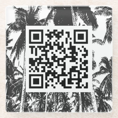 QR Code Palm Tree Design Glass Coaster