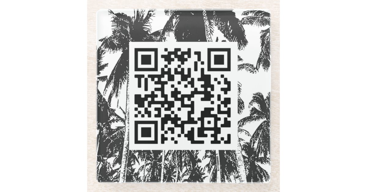 QR Code Palm Tree Design Glass Coaster Zazzle