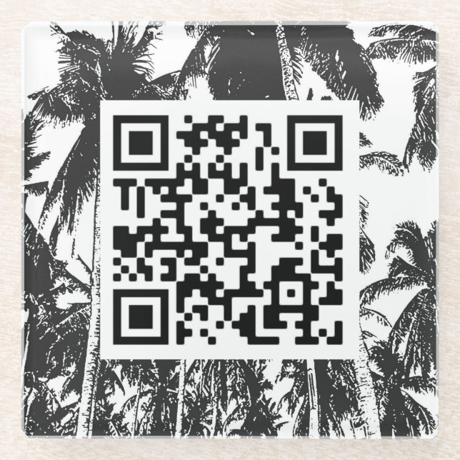 QR Code Palm Tree Design Glass Coaster (Front)