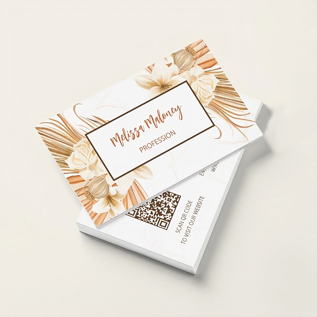 QR Code | Pampas Grass Watercolor Boho Business Card (Creator Uploaded)