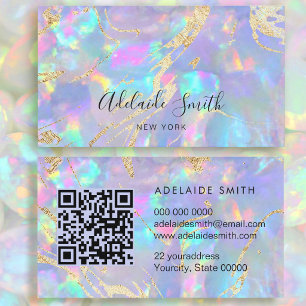 QR code pastel blue opal stone texture Business Card