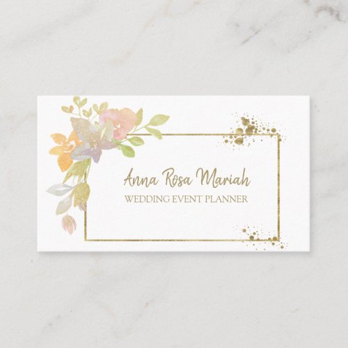  QR CODE Pastel Elegant Gold Glitter Flower Business Card