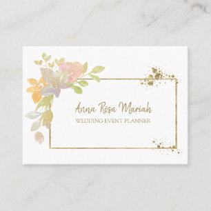 *~* QR CODE - Pastel Elegant Gold Glitter Flower Business Card