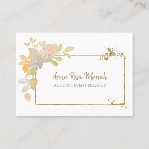  QR CODE _ Pastel Elegant Gold Glitter Flower Business Card