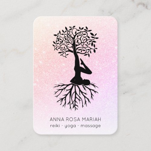   QR code Pastel Glitter Tree of Life Yoga  Business Card