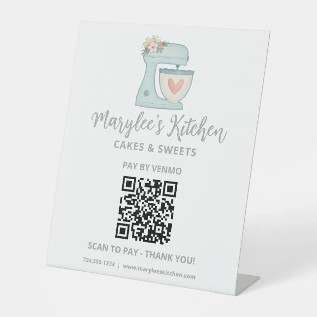 QR Code Pay Here Bakery Pastry Pedestal Sign Zazzle