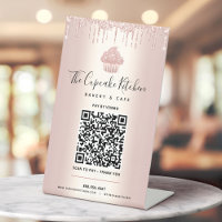 QR Code Pay Here Rose Gold Cupcake Glitter Bakery