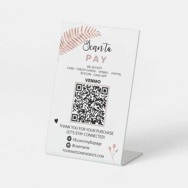 *~* QR code PAY Tabletop Table Tent  Pedestal Sign (Front)