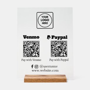 QR Code Pay Venmo & PayPal Digital Payment Sign