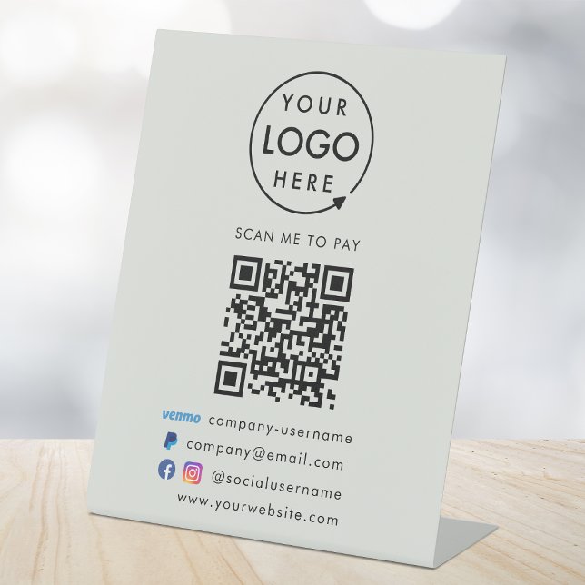 QR Code Pay | Venmo Paypal Payment Business Gray Pedestal Sign (Versatile digital payment tabletop signs for sales, retail stores, salons, pop-ups, events & more!)