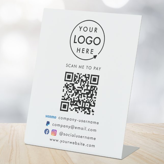 QR Code Pay | Venmo Paypal Payment Business Logo Pedestal Sign (Versatile digital payment tabletop signs for sales, retail stores, salons, pop-ups, events & more!)