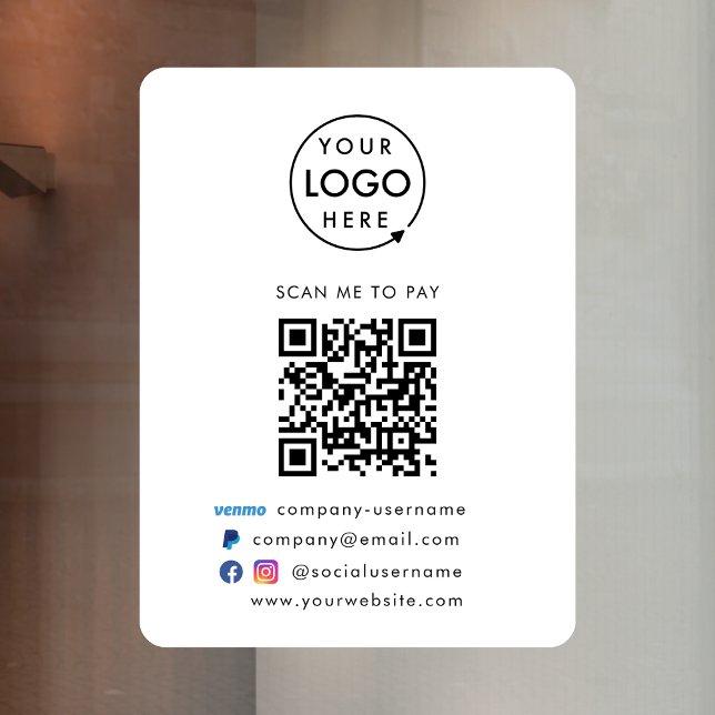 QR Code Pay | Venmo Paypal Payment Business Logo Window Cling (Versatile digital payment window decal for sales, retail stores, salons, pop-ups, events & more!)