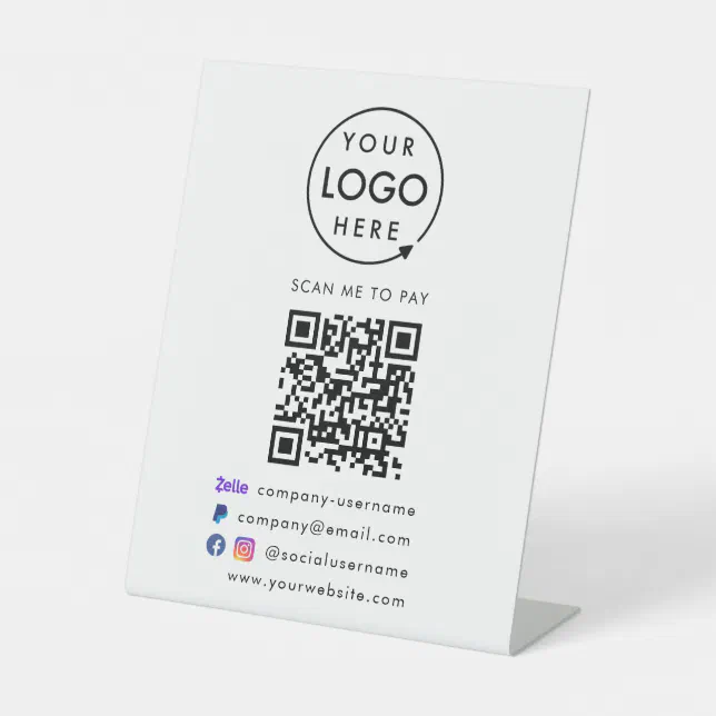 QR Code Pay Zelle Paypal Payment Business Logo Pedestal Sign Zazzle
