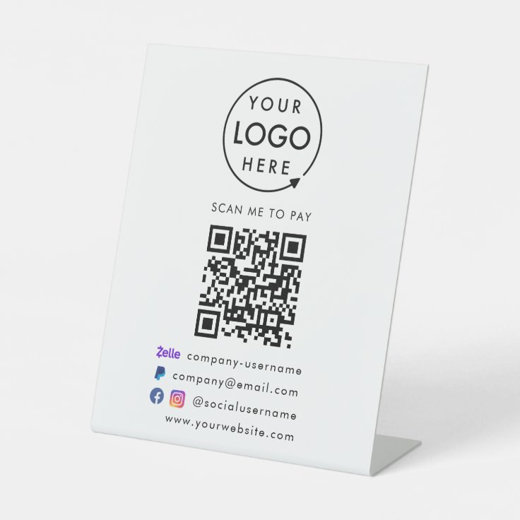 QR Code Pay | Zelle Paypal Payment Business Logo Pedestal Sign | Zazzle