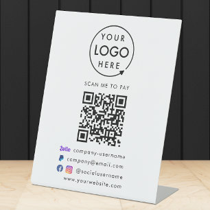 QR Code Pay   Zelle Paypal Payment Business Logo Pedestal Sign