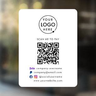 QR Code Pay Zelle Paypal Payment Business Logo Window Cling