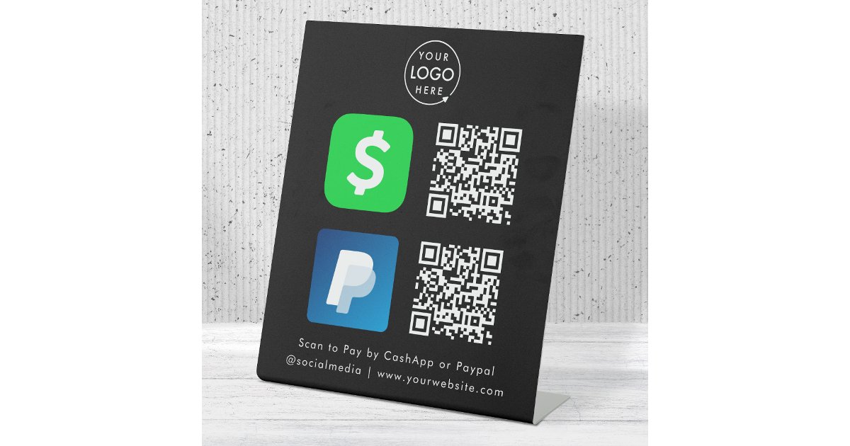 QR Code Payment | CashApp Paypal Scan to Pay Black Pedestal Sign | Zazzle