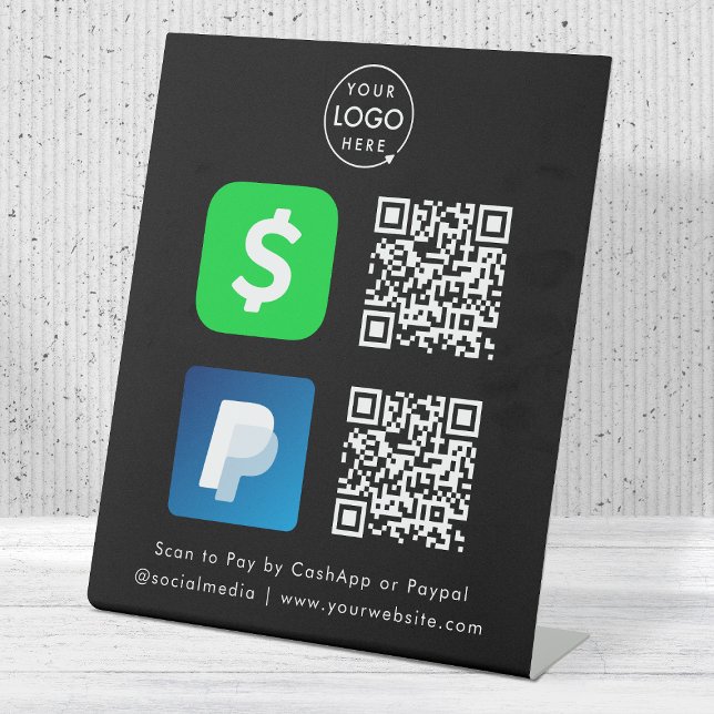 QR Code Payment | CashApp Paypal Scan to Pay Black Pedestal Sign (Versatile digital payment tabletop signs for sales, retail stores, salons, pop-ups, events & more!)
