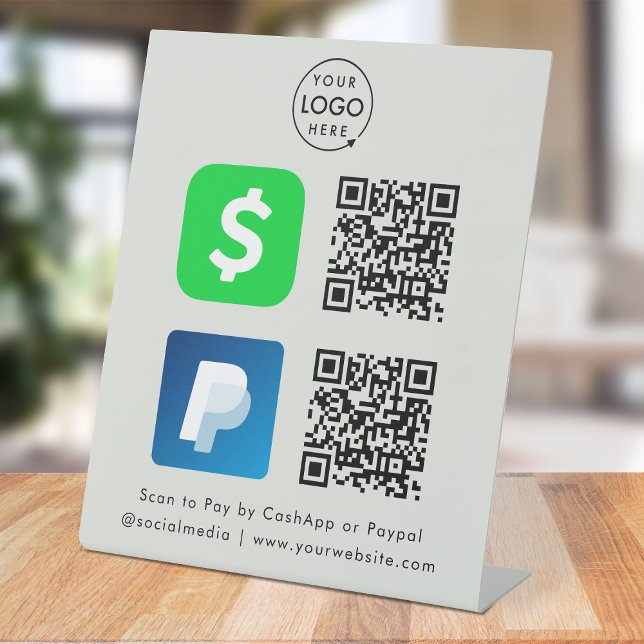 QR Code Payment | CashApp Paypal Scan to Pay Gray  Pedestal Sign (Versatile digital payment tabletop signs for sales, retail stores, salons, pop-ups, events & more!)