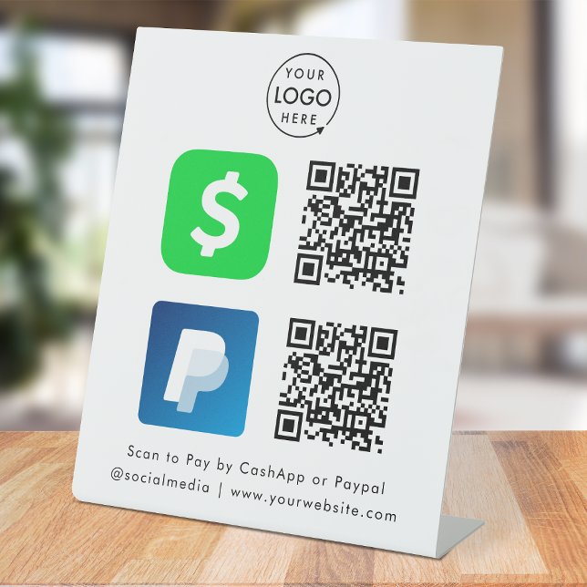 QR Code Payment | CashApp Paypal Scan to Pay Logo Pedestal Sign (Versatile digital payment tabletop signs for sales, retail stores, salons, pop-ups, events & more!)