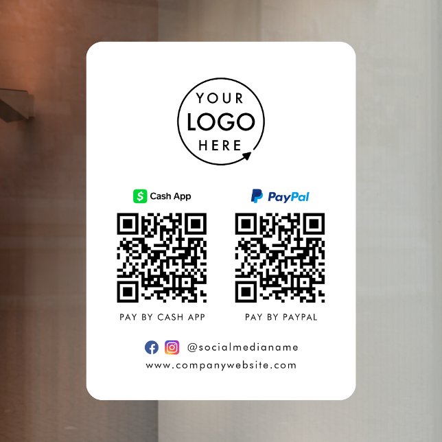QR Code Payment | CashApp Paypal Scan to Pay Logo Window Cling (Versatile digital payment window decal for sales, retail stores, salons, pop-ups, events & more!)
