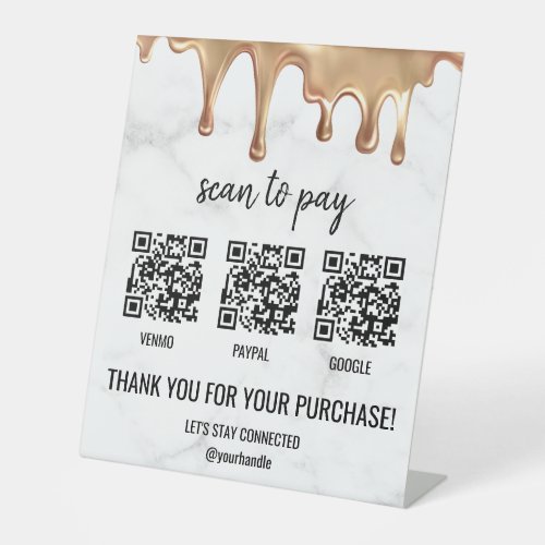 QR Code Payment Cashapp Paypal White Marble Gold Pedestal Sign