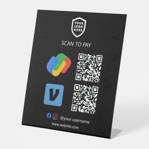 QR Code Payment  Google Pay  Venmo Scan to Pay P Pedestal Sign