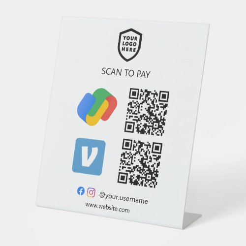 QR Code Payment  Google Pay  Venmo Scan to Pay Pedestal Sign