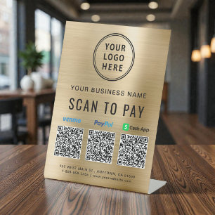QR Code Payment Logo Gold Pedestal Sign