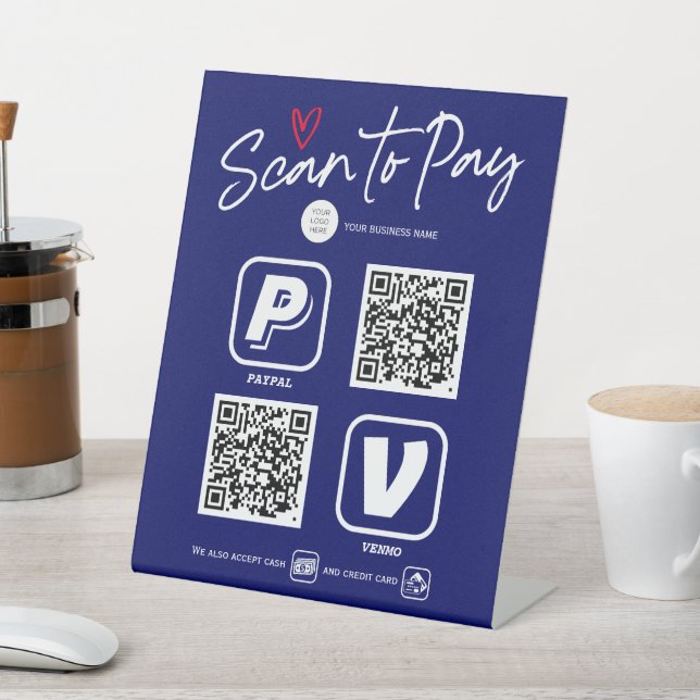 QR Code payment options Navy Blue Modern Trendy Pedestal Sign (In SItu)