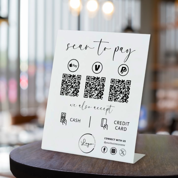 QR Code Payment Scan To Pay Business Logo Pedestal Sign