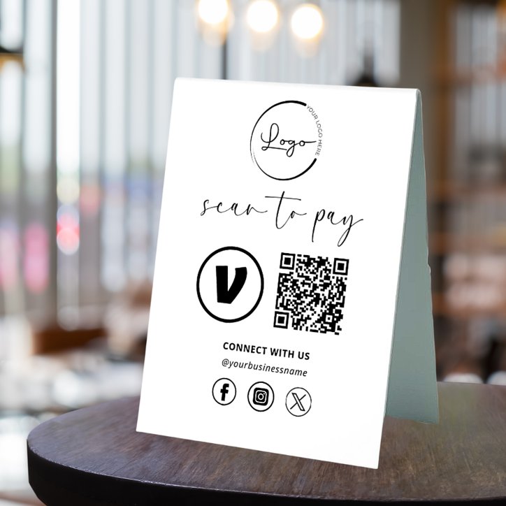QR Code Payment Scan To Pay Business Logo Table Tent Sign