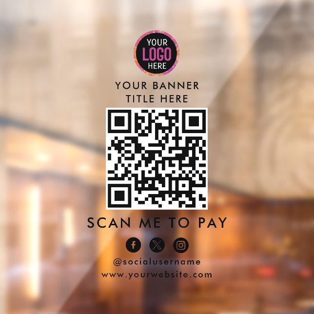 QR Code Payment | Scan to Pay Business Logo  Window Cling (Sheet 2)