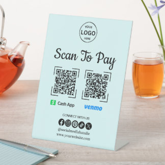 QR Code Payment Scan to Pay Venmo Cash App Logo Pedestal Sign