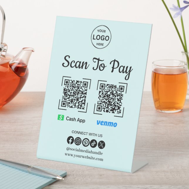 QR Code Payment Scan to Pay Venmo Cash App Logo Pedestal Sign (In SItu)