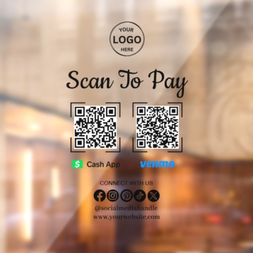 QR Code Payment Scan to Pay Venmo Cash App Logo  Window Cling