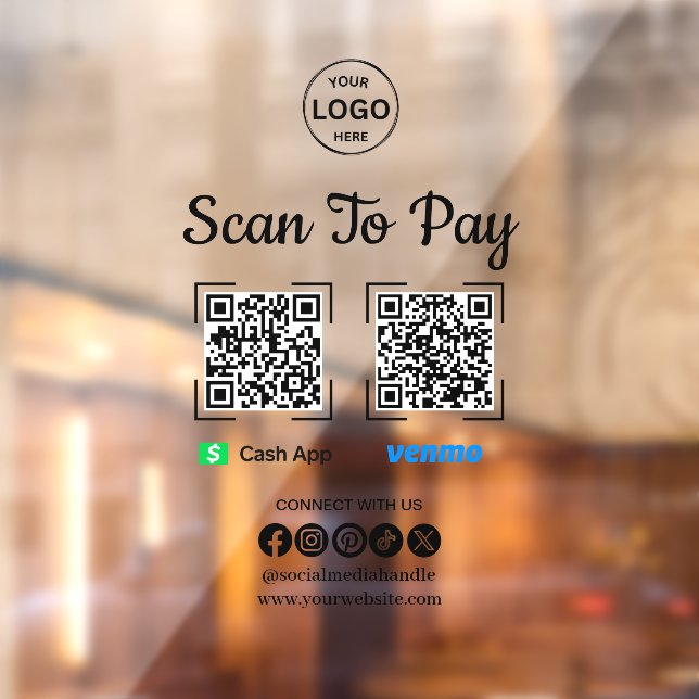 QR Code Payment Scan to Pay Venmo Cash App Logo  Window Cling (Sheet 2)