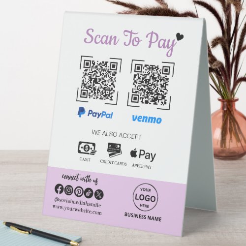 QR Code Payment Scan to Pay Venmo Paypal  Table Tent Sign