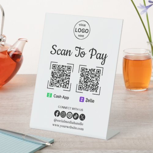 QR Code Payment Scan to Pay Zelle Cash App Logo Pedestal Sign