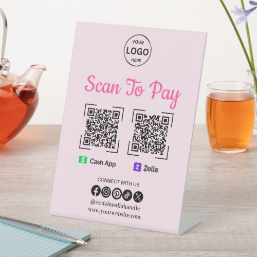 QR Code Payment Scan to Pay Zelle Cash App Logo Pedestal Sign