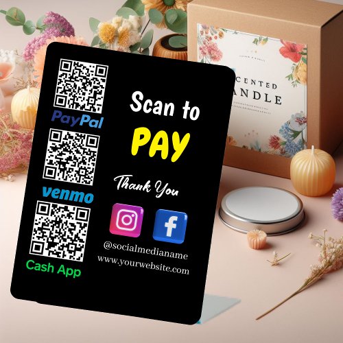 QR Code Payment  Venmo Paypal CashApp Scan to Pay Pedestal Sign