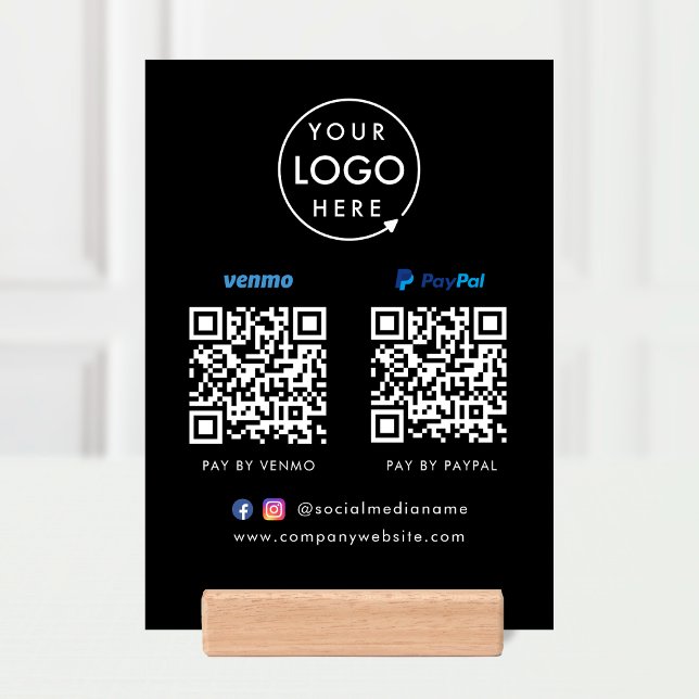 QR Code Payment | Venmo Paypal Scan to Pay Black Holder (Versatile digital payment tabletop signs for sales, retail stores, salons, pop-ups, events & more!)