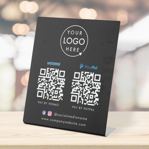 QR Code Payment  Venmo Paypal Scan to Pay Black Pedestal Sign