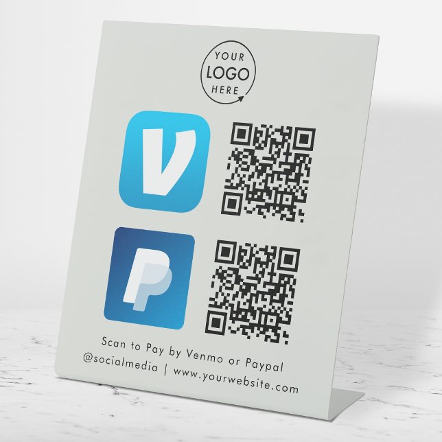 QR Code Payment | Venmo & Paypal Scan to Pay Gray Pedestal Sign (Versatile digital payment tabletop signs for sales, retail stores, salons, pop-ups, events & more!)