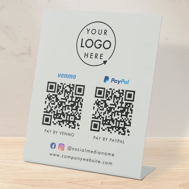 QR Code Payment | Venmo Paypal Scan to Pay Gray Pedestal Sign (Versatile digital payment tabletop signs for sales, retail stores, salons, pop-ups, events & more!)